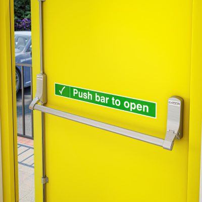 Push Bar to Open Sticker fitted to a Security Fire Exit Door